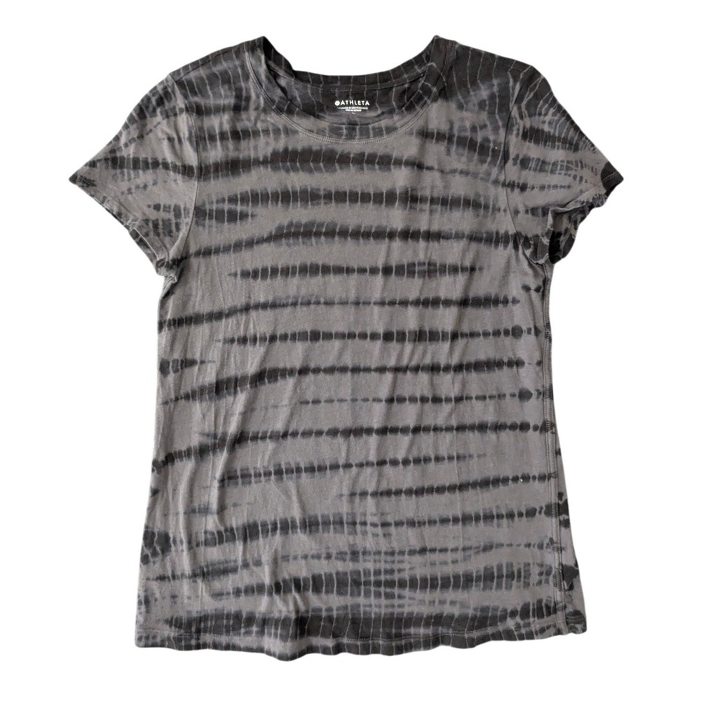 Athleta Tie Dye‎ Short Sleeve Tee Grey Black Cotton Shirt Medium